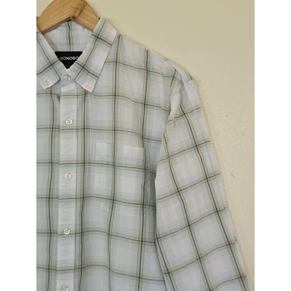 Bonobos Tailored Fit Shirt Mens Size Large Long Green White Plaid Button Down - Picture 4 of 14